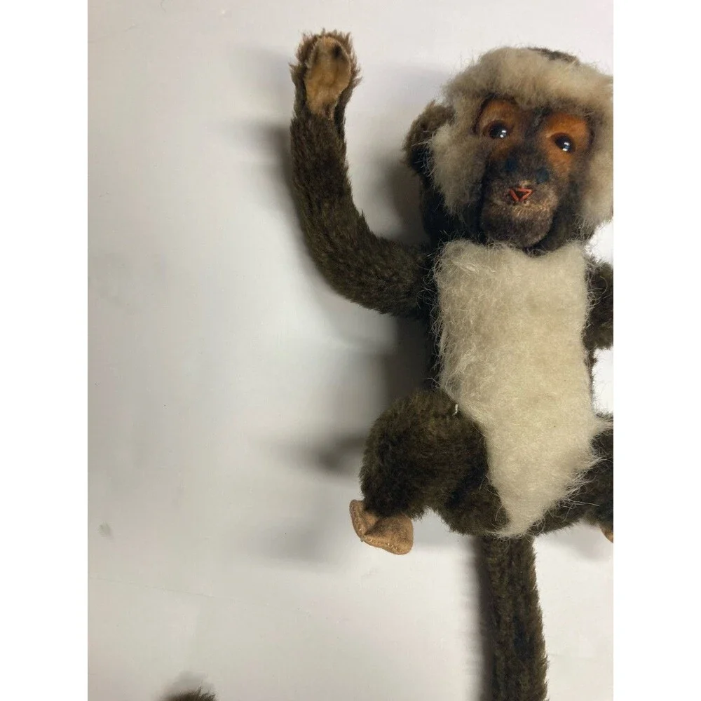 Vintage Small Brown, White & Beige Monkey Plush Stuffed Animal Long Tail